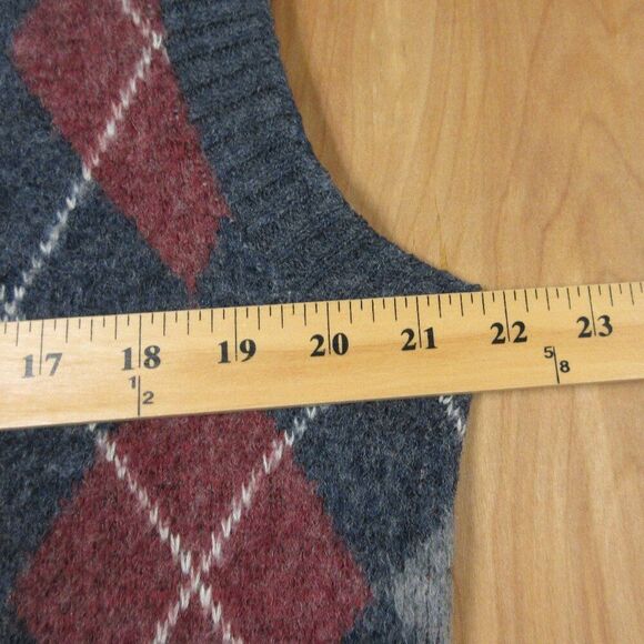 VINTAGE Argyle Sweater Vest Mens Size M/L Blue Grey Red V Neck Preppy Gillet - Picture 8 of 9